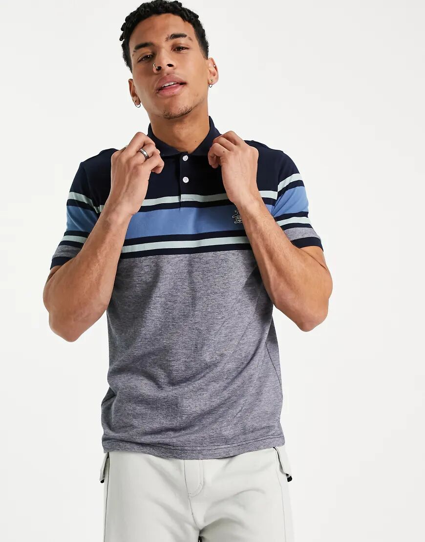 Original Penguin icon logo graduated chest stripe pique polo in navy  Navy