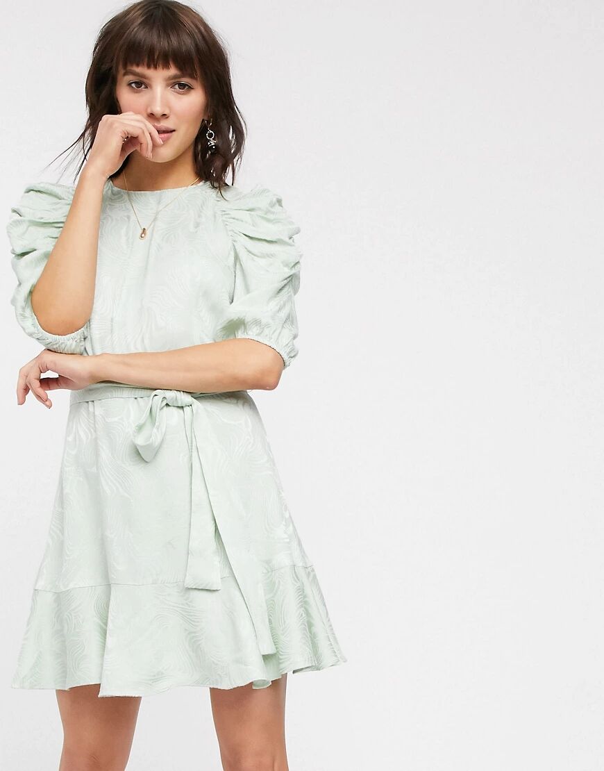 & Other Stories swirly jacquard belted mini dress in sage green  Green