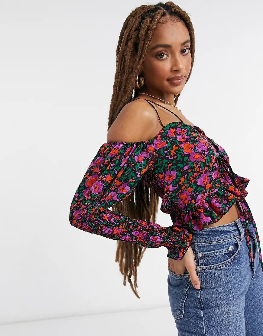 Outrageous Fortune blouse with lace up detail in floral multi  Multi