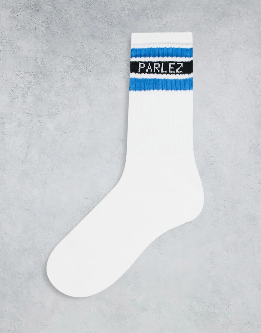 Parlez block sock with blue trim in white  White