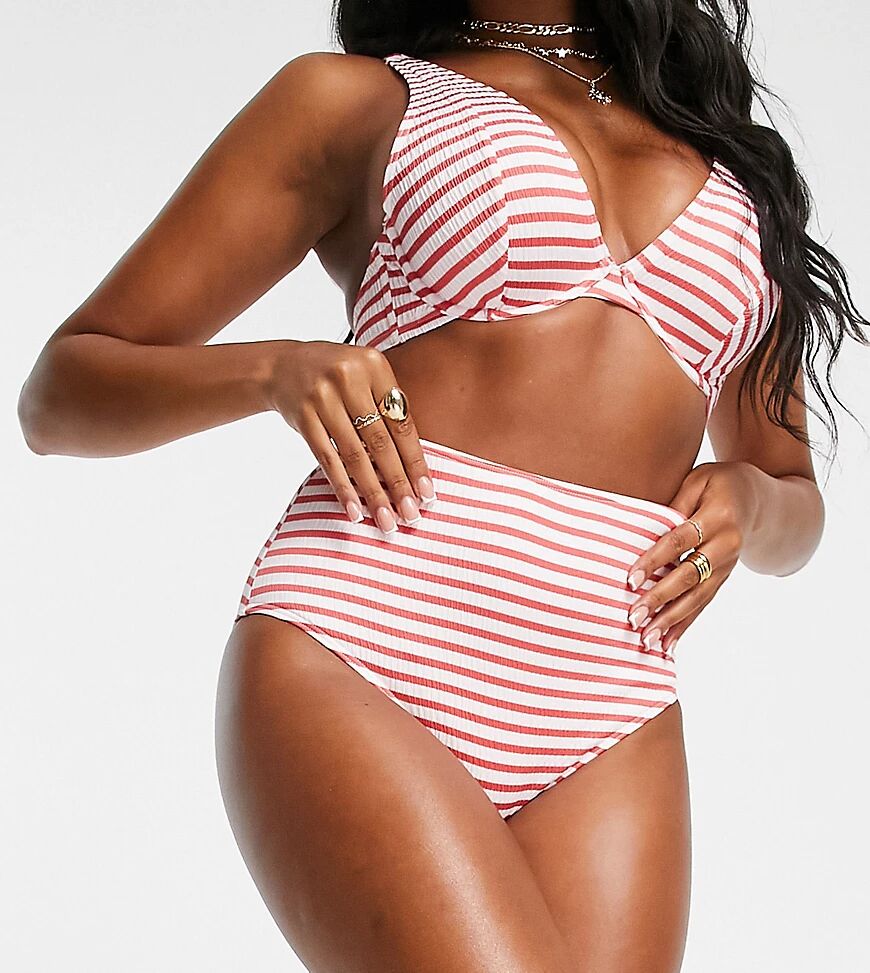 Peek & Beau Fuller Bust Exclusive mix and match high waist bikini bottom in red textured stripe  Red