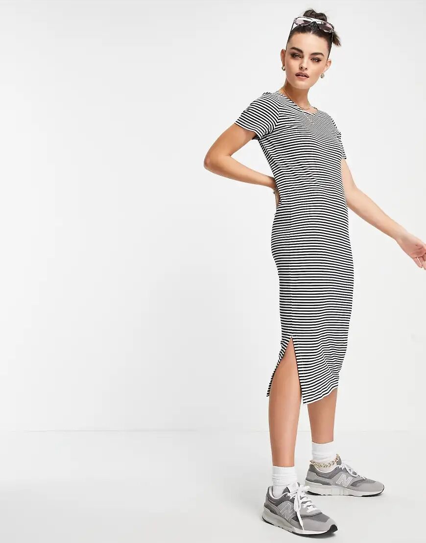 People Tree relaxed midi t-shirt dress in breton stripe organic cotton-Navy  Navy