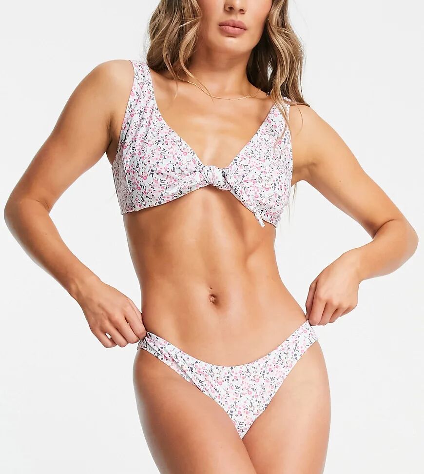 Pieces exclusive bikini bottom in white ditsy floral-Multi  Multi