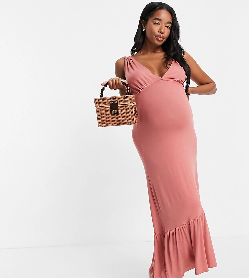 Pieces Maternity tie back maxi dress in pink  Pink