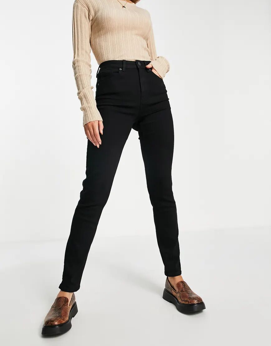 Pieces organic cotton blend high waisted slim mom jeans in black  Black