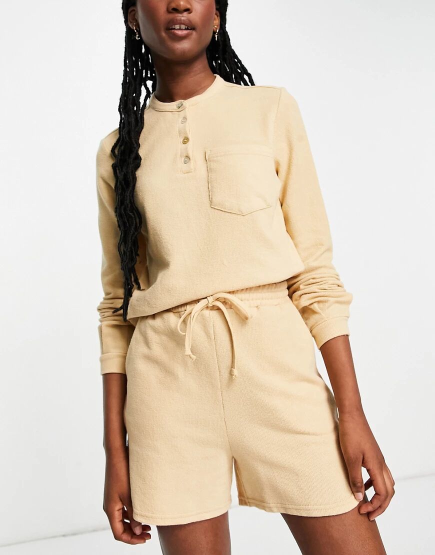 Pieces organic cotton blend jersey shorts co-ord in camel-Brown  Brown
