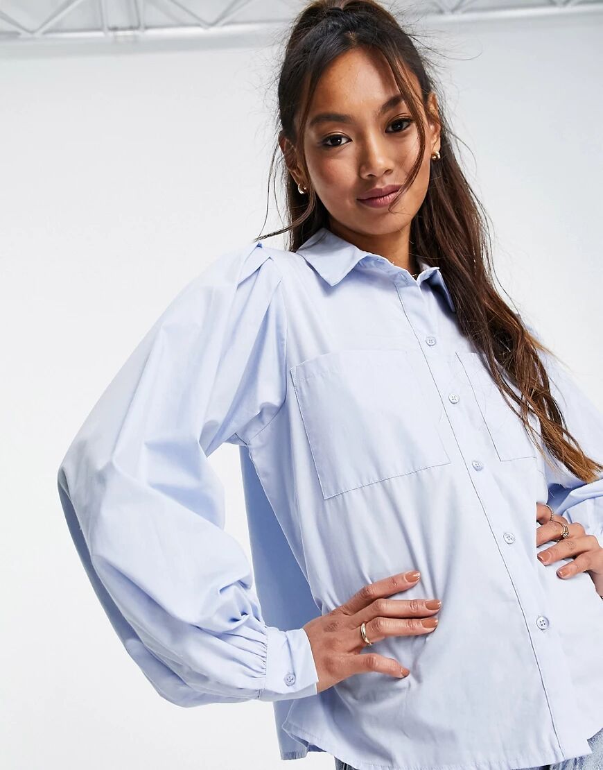 Pieces shirt with pleat detail in blue  Blue