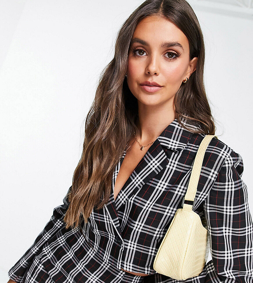 Pieces Tall exclusive cropped blazer co-ord in black check-Multi  Multi