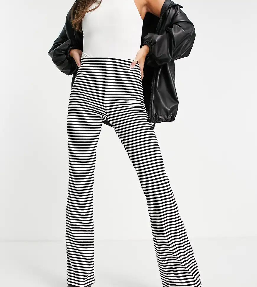 Pieces Tall high waisted flared trousers in black & white stripe-Multi  Multi