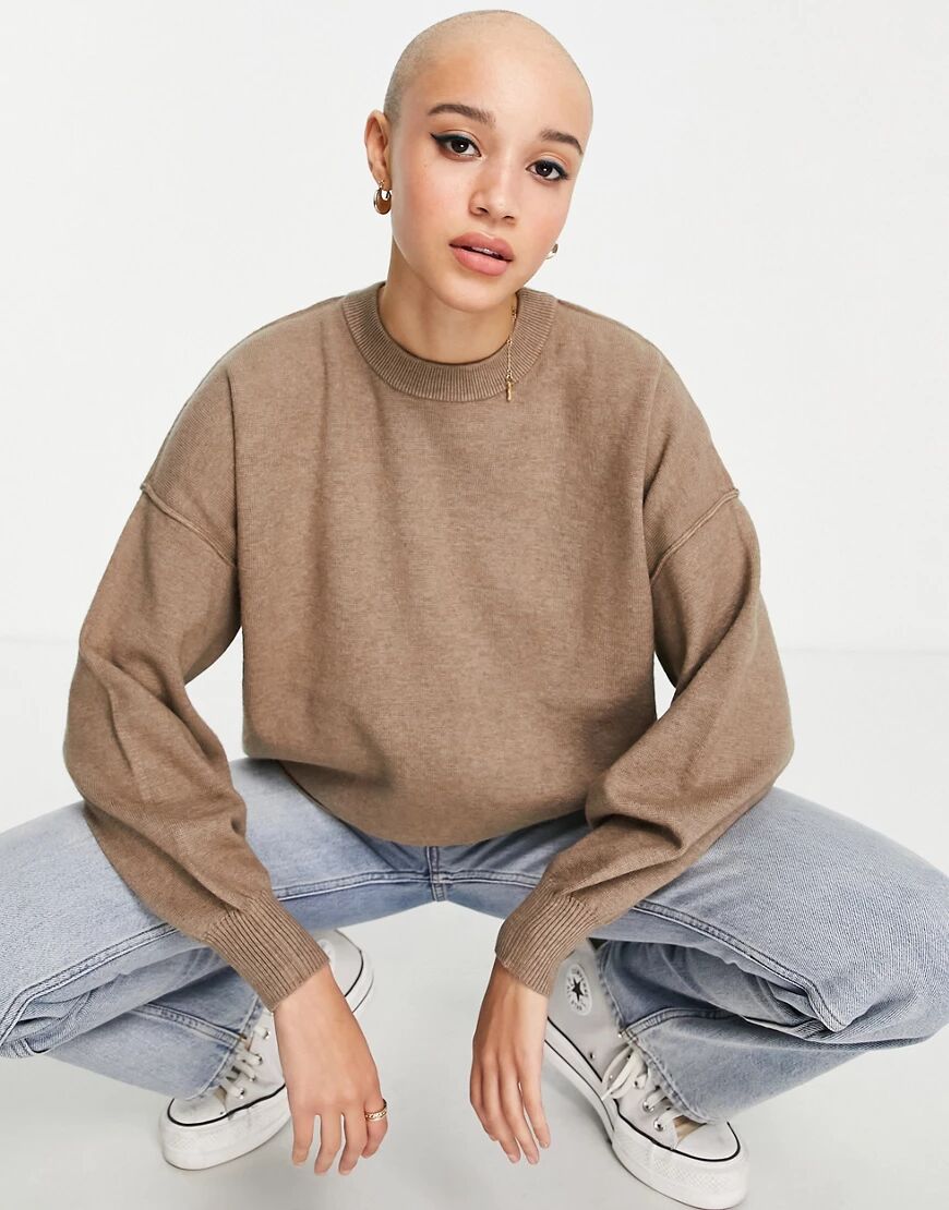 Pimkie round neck oversized knit jumper in taupe brown  Brown