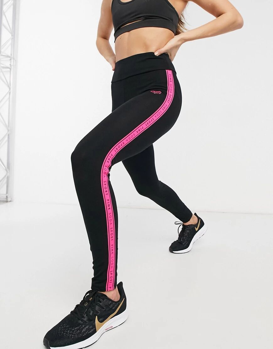 Pink Soda Sport Tanisha taped leggings in black  Black