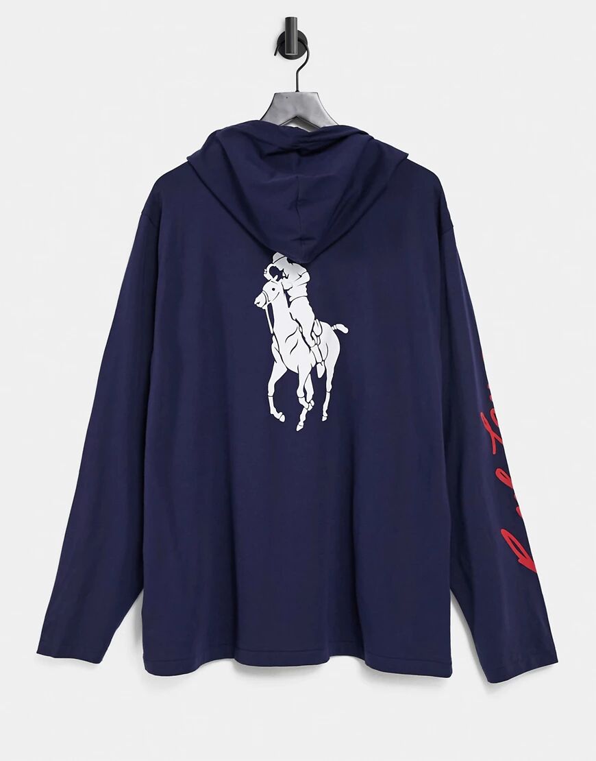 Polo Ralph Lauren back and arm logo hooded long sleeve top in navy  Navy