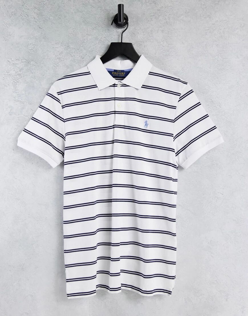 Polo Ralph Lauren Golf yarn dyed stripe lightweight performance pique polo in white/navy  White