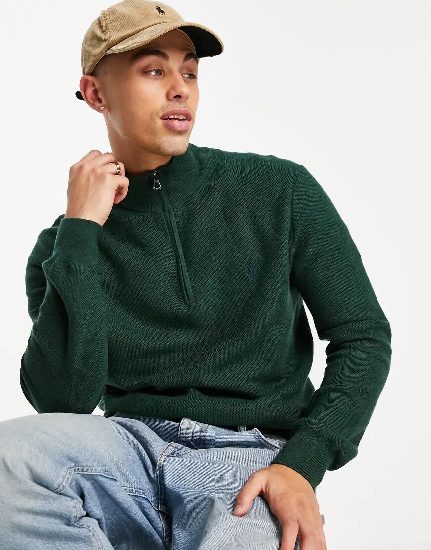 Polo Ralph Lauren icon logo half zip pima cotton knit jumper in green marl  Green