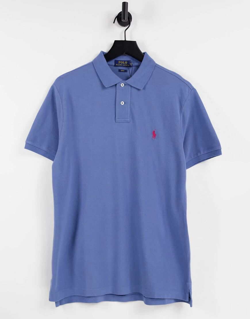 Polo Ralph Lauren player logo slim fit pique polo in blue marl  Blue