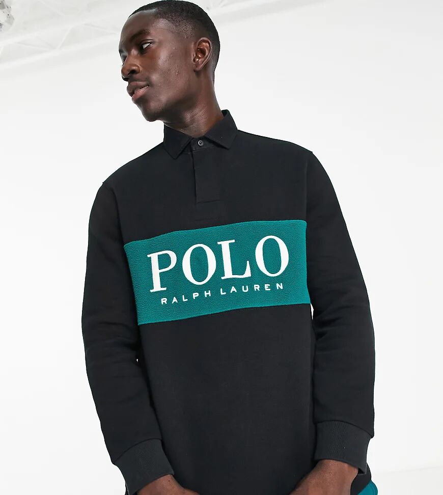 Polo Ralph Lauren x ASOS exclusive collab rugby polo shirt in black with polar fleece chest panel  Black