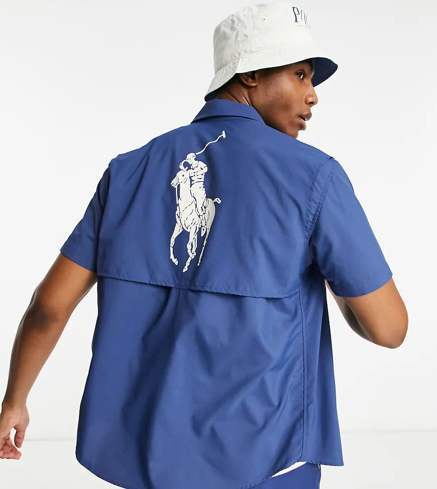 Polo Ralph Lauren x ASOS exclusive collab utility short sleeve overshirt in navy with back print pony logo  Navy