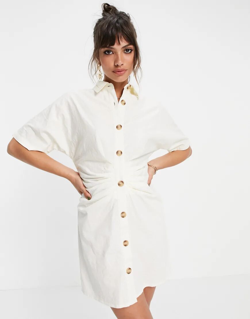 Pretty Lavish button up shirt mini dress in cream-White  White