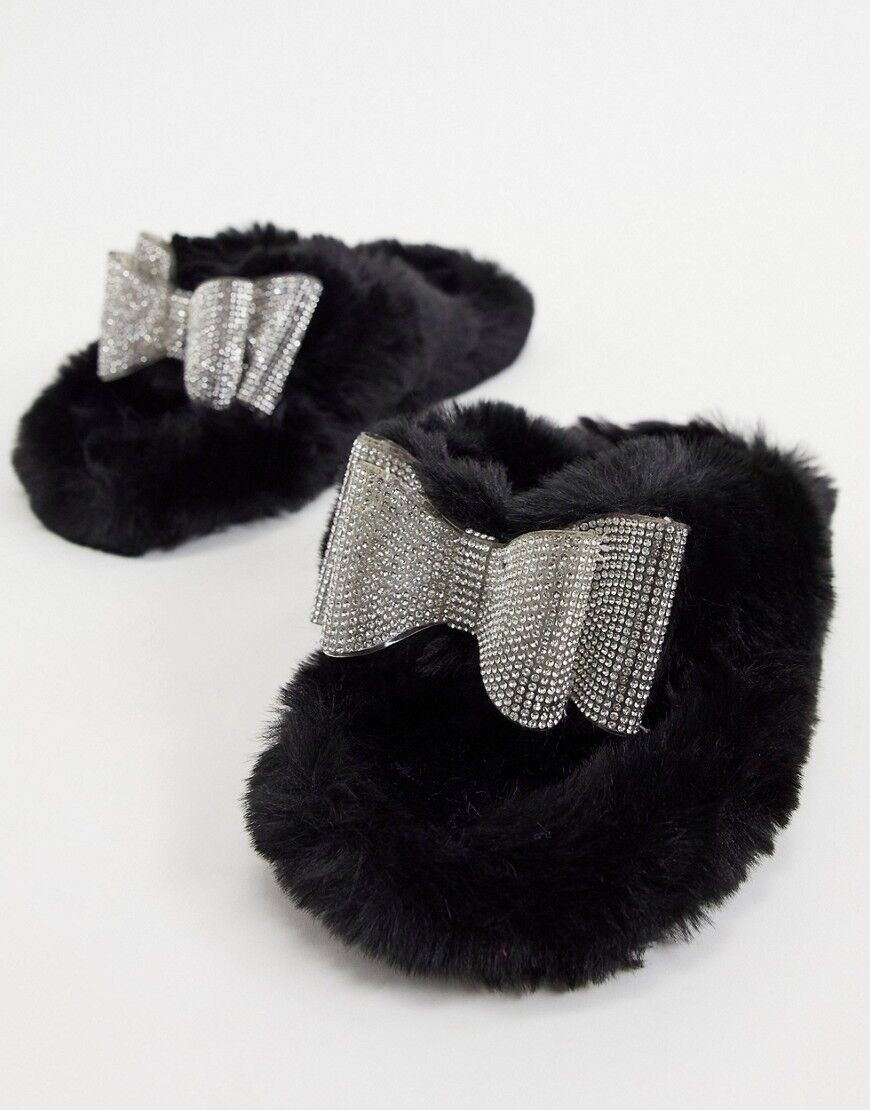 Public Desire Bunnie diamante slippers in black  Black