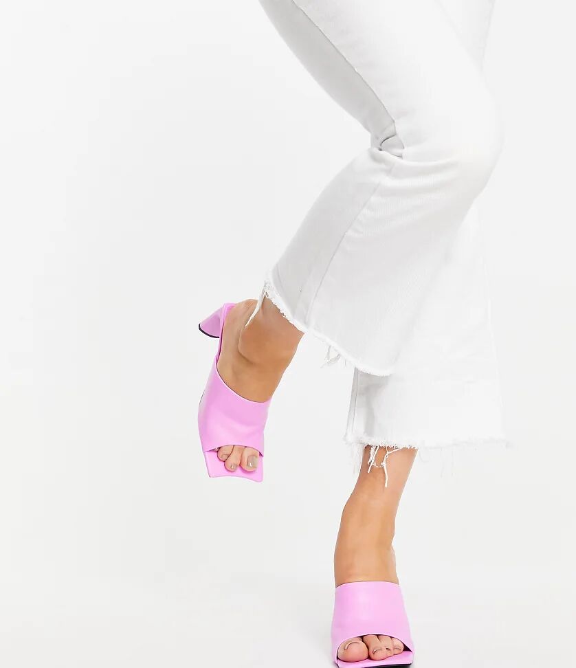 Public Desire Wide Fit Vice heeled mules with statement toe in bubblegum-Purple  Purple