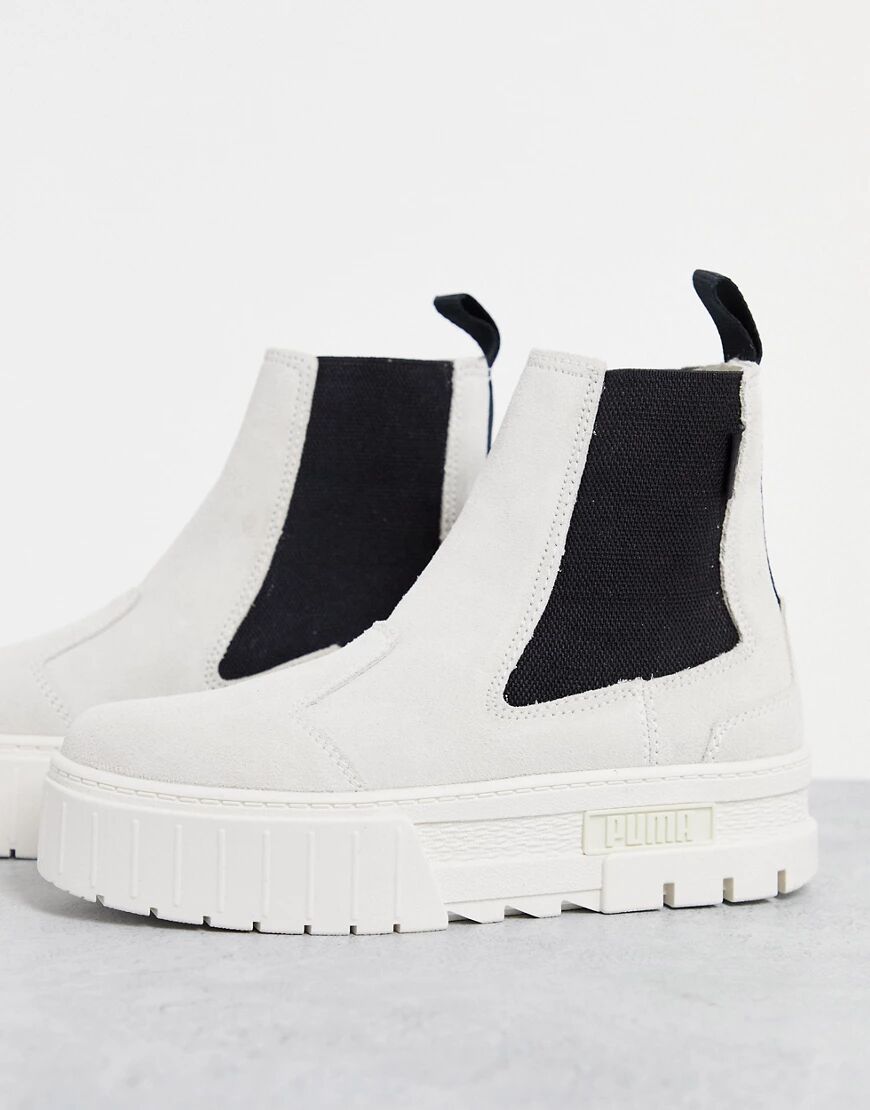 Puma Mayze platform chelsea boots in off white  White