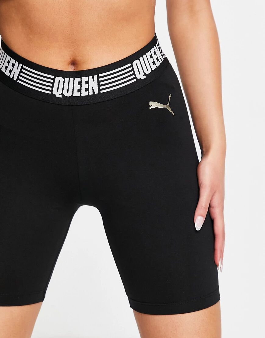 Puma Queen legging shorts with banding in black and gold  Black