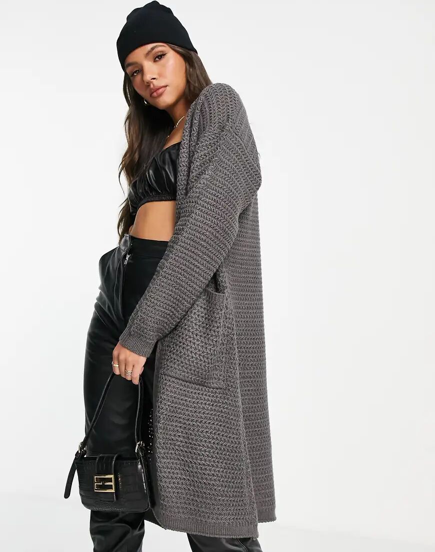 QED London longline cardigan in charcoal grey  Grey