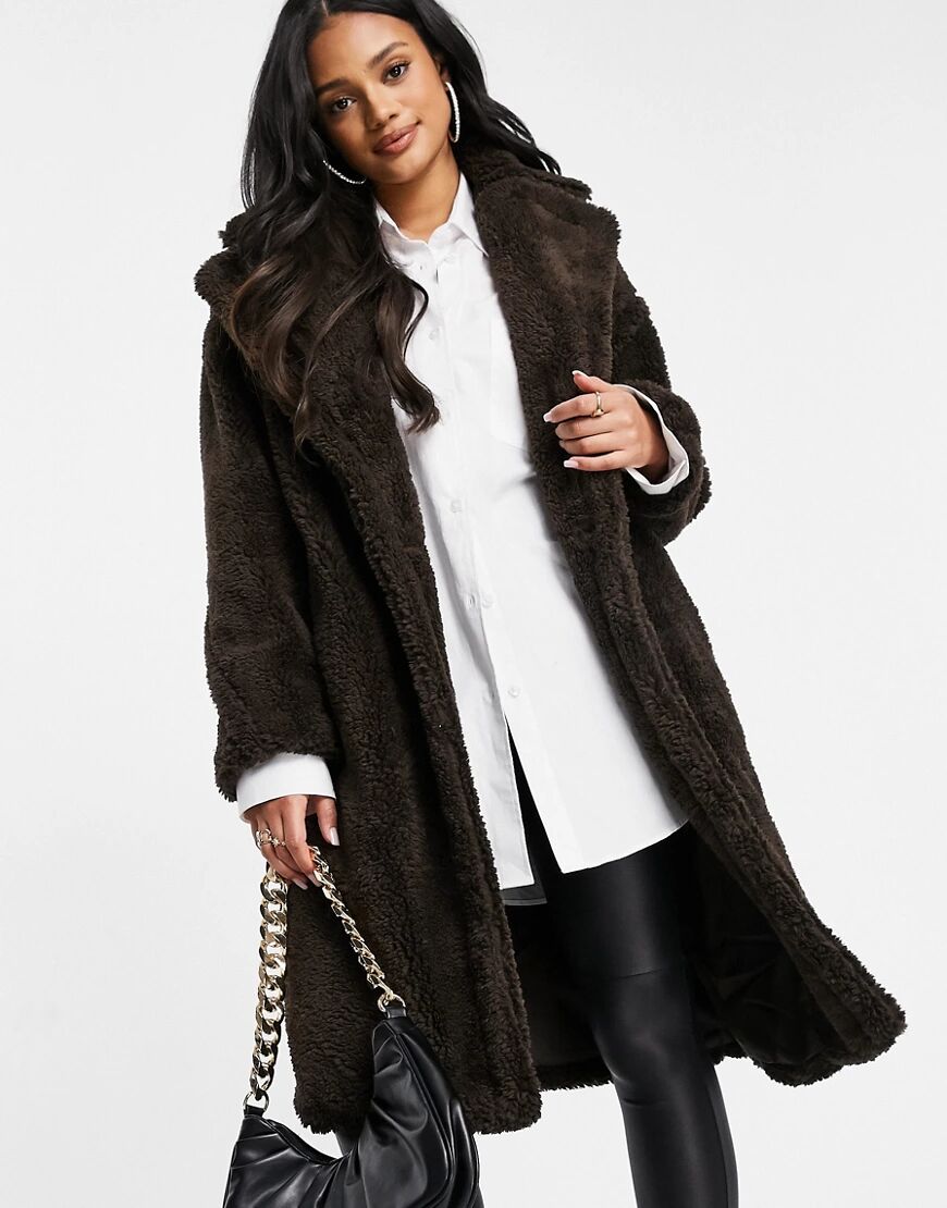 QED London oversized borg coat in chocolate brown  Brown