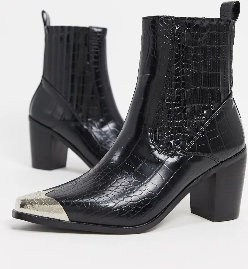 RAID Priscilla western boots in black croc with toe cap  Black