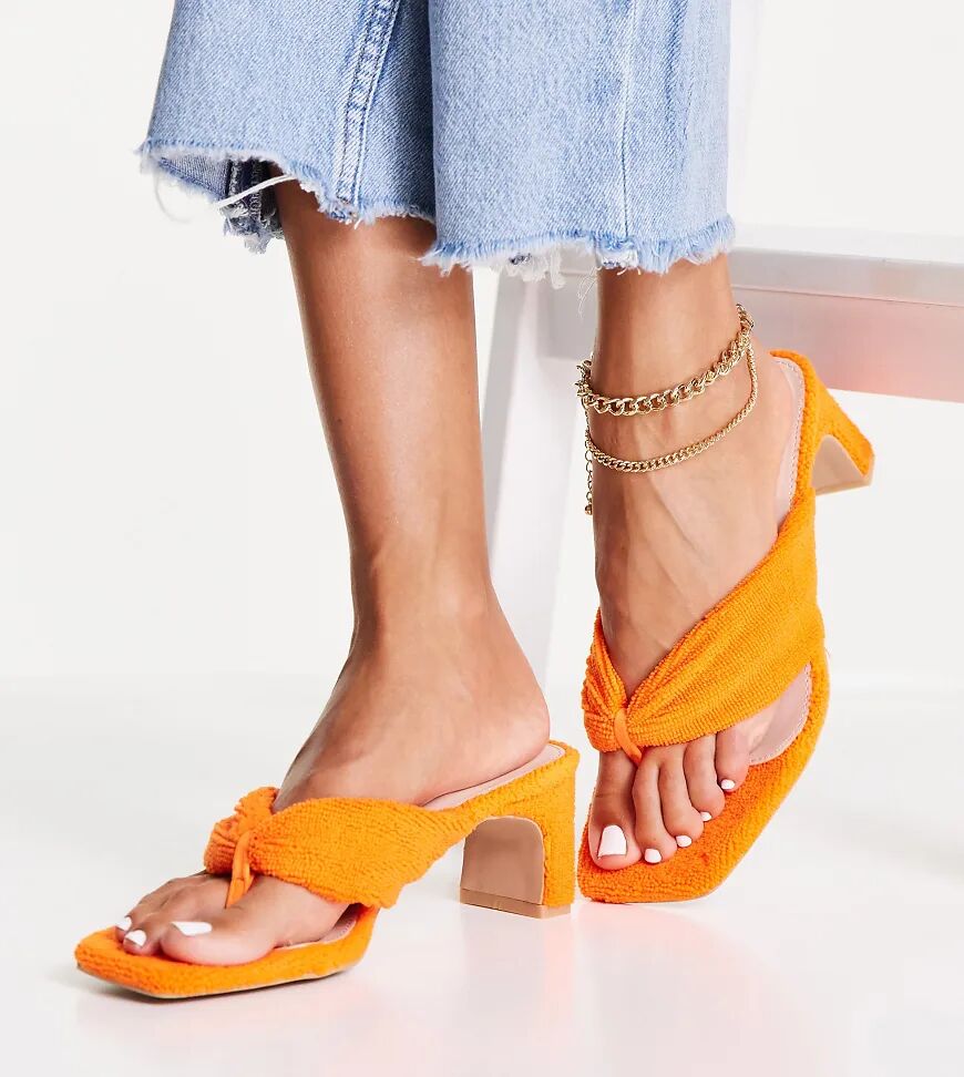 RAID Wide Fit Naryn toe post sandals in orange towelling  Orange