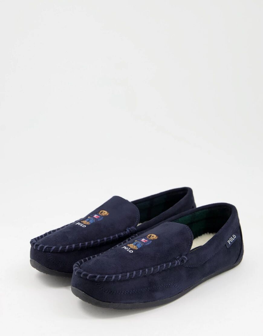 Ralph Lauren heritage bear moccasin slippers in navy  Navy