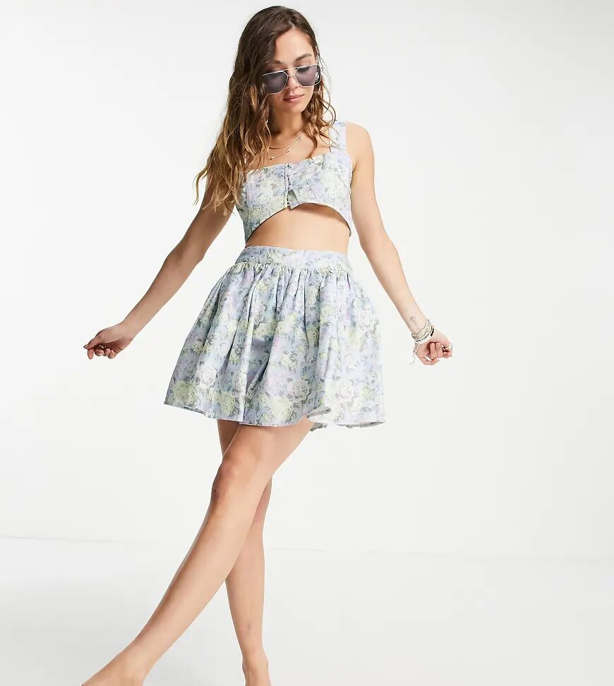 Reclaimed Vintage inspired couture volume mini skirt co-ord in blue floral  Blue