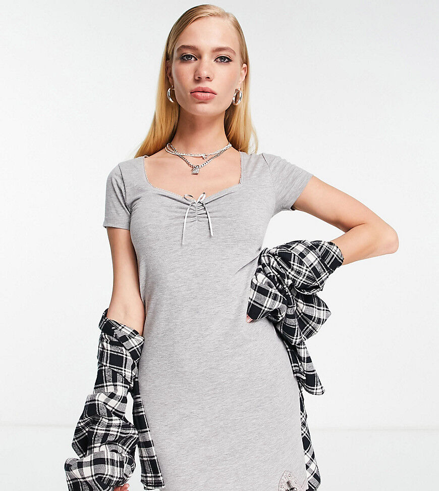 Reclaimed Vintage inspired jersey mini dress with bow detail in grey marl  Grey