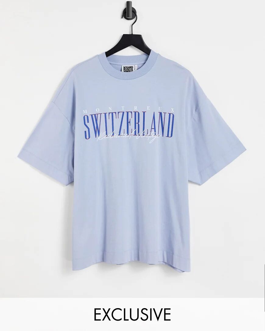 Reclaimed Vintage inspired organic cotton t-shirt with switzerland graphic in blue  Blue