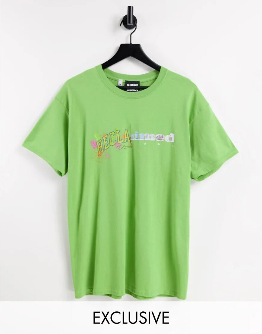 Reclaimed Vintage inspired oversized spliced t-shirt with front logo in bright green  Green