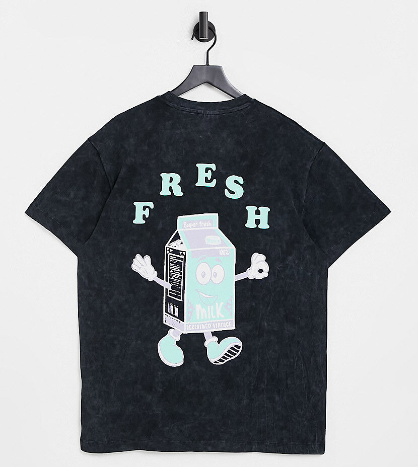 Reclaimed Vintage inspired plus t shirt with milk print in black  Black