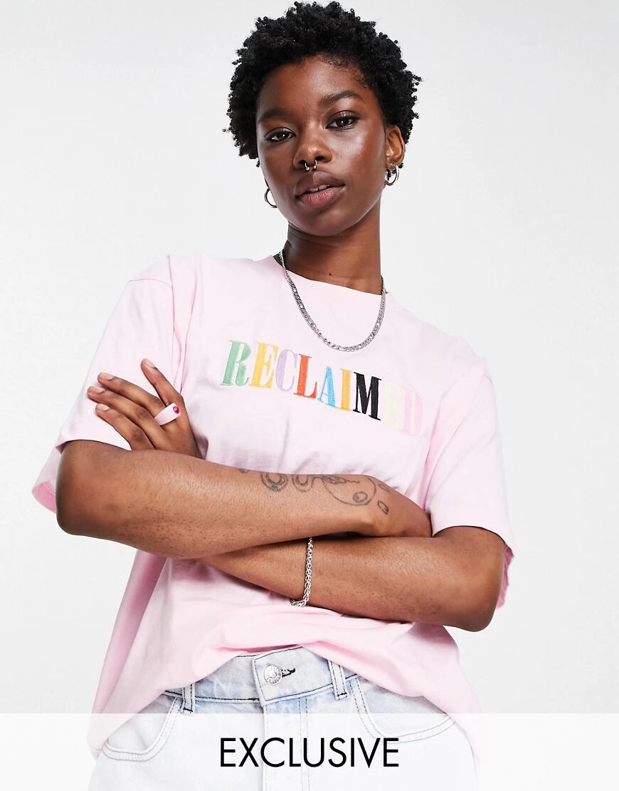 Reclaimed Vintage inspired rainbow logo print t shirt in pink  Pink