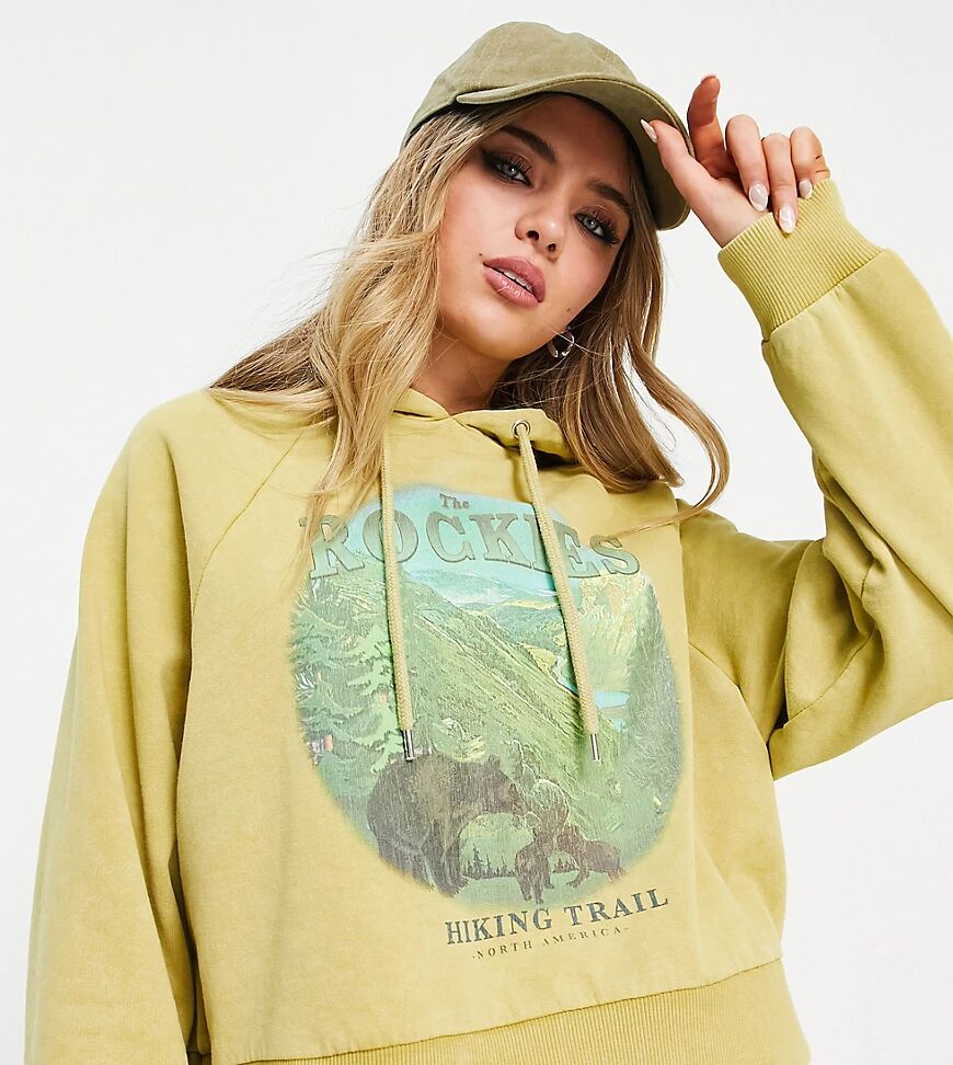 Reclaimed Vintage inspired rockies photographic print hoodie in mustard-Yellow  Yellow