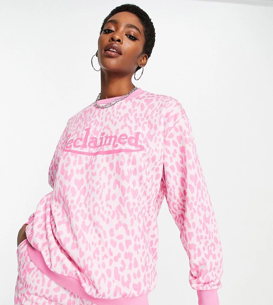 Reclaimed Vintage inspired sweat with logo in pink leopard print co-ord  Pink