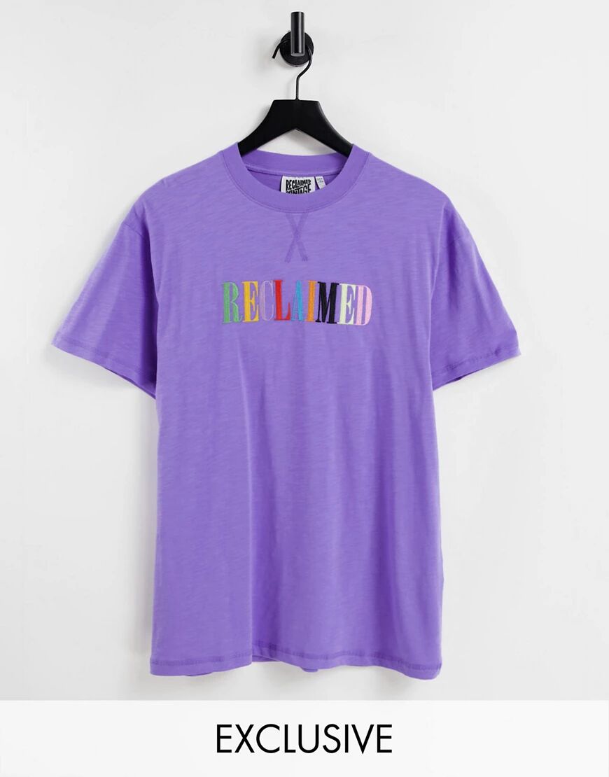Reclaimed Vintage inspired t-shirt with rainbow embroidery in purple  Purple