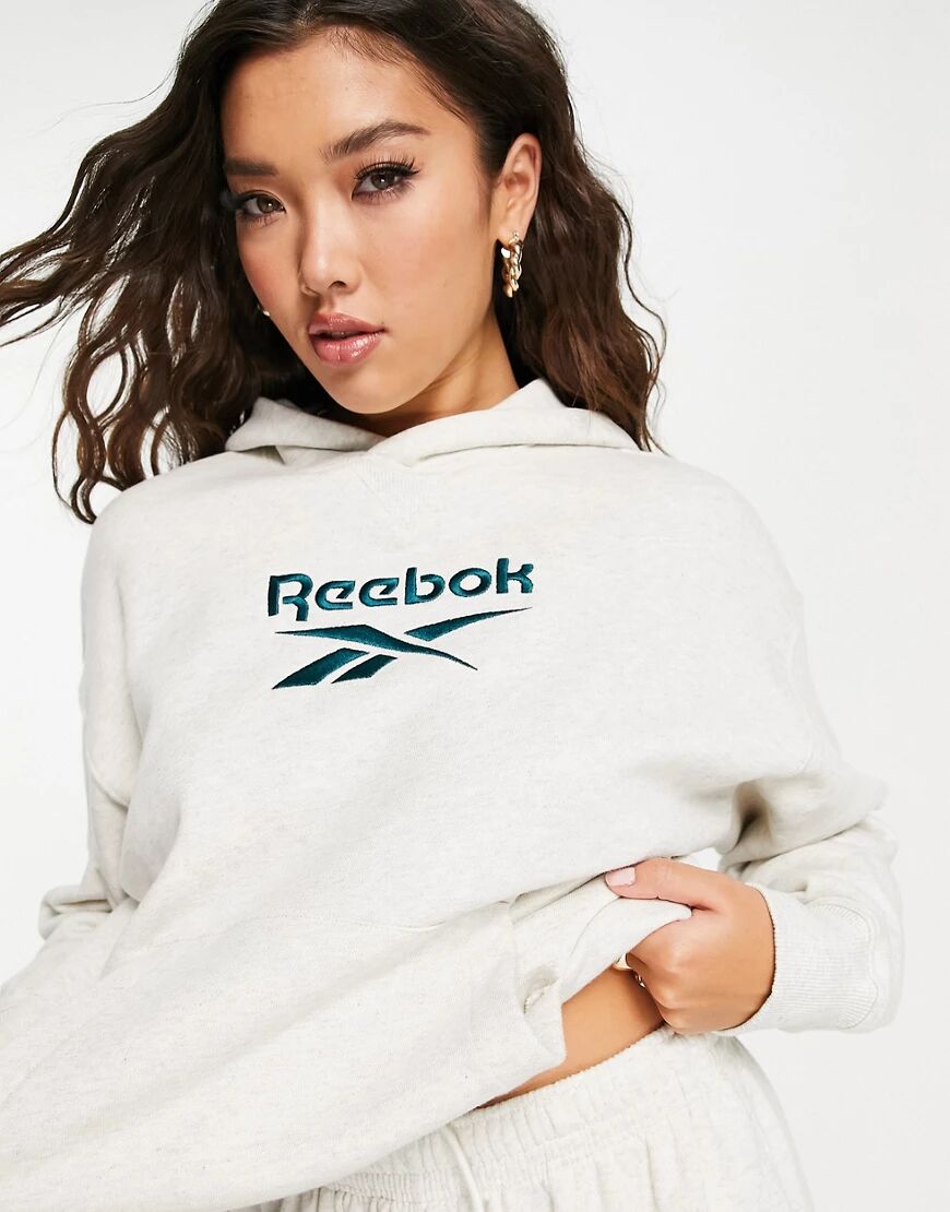 Reebok large logo fleece hoodie in chalk-White  White