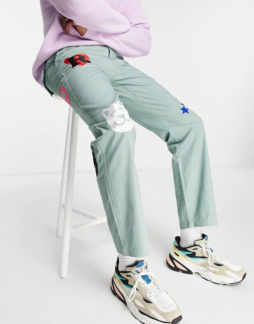 Rip N Dip RIPNDIP play date twill embroidered trousers in green-Grey  Grey