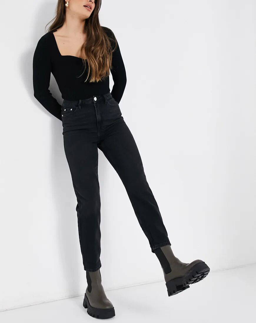 River Island Carrie mom jeans in washed black  Black