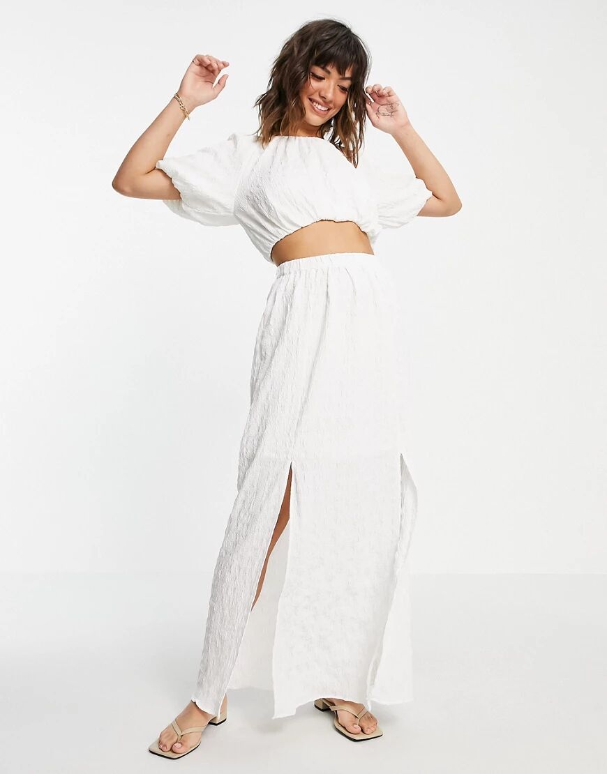 River Island crinkle fabric co-ord maxi skirt in cream-White  White