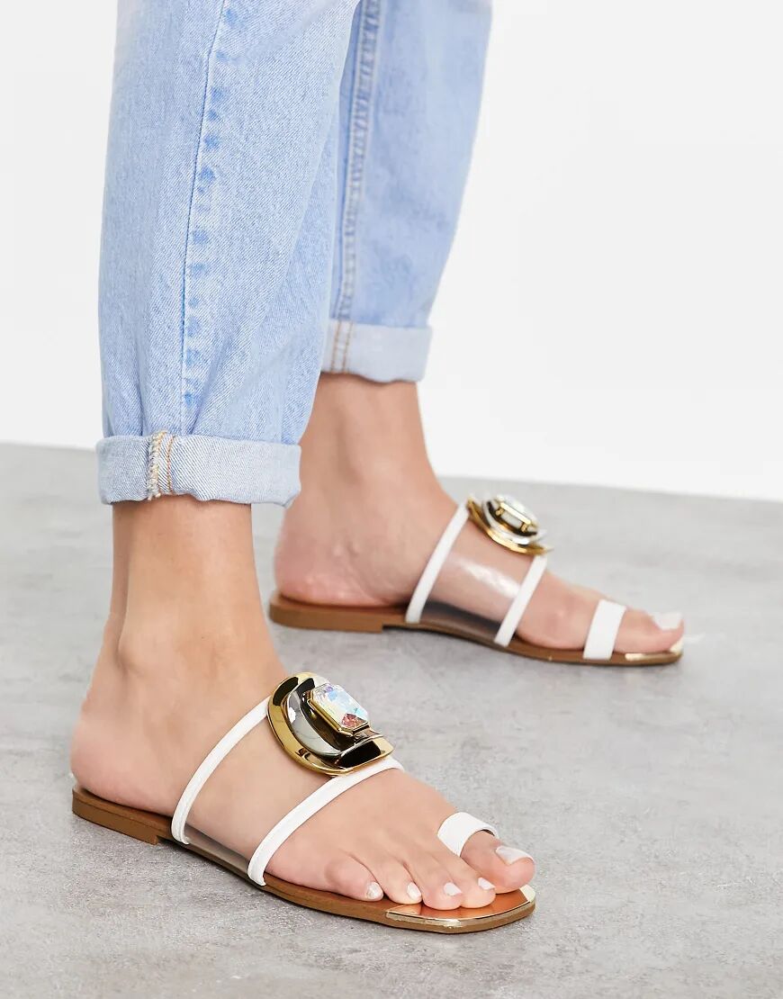 River Island gem plate toe thong sandal in white  White