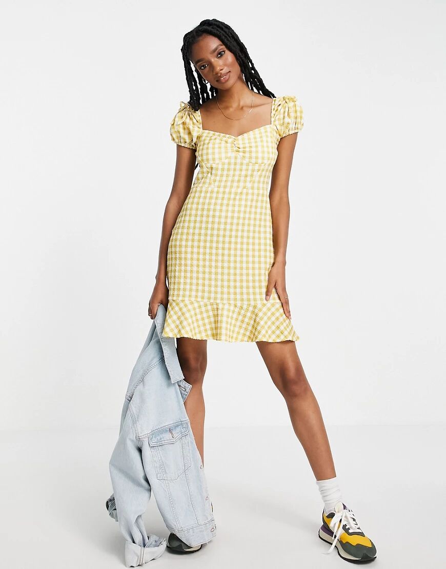 River Island gingham check mini dress in yellow  Yellow