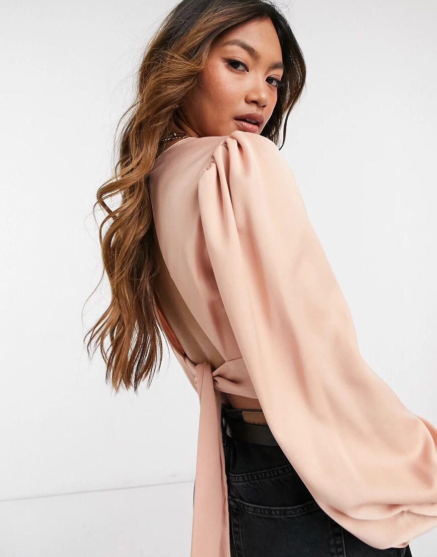 River Island high neck tie back silky top in dusty pink  Pink