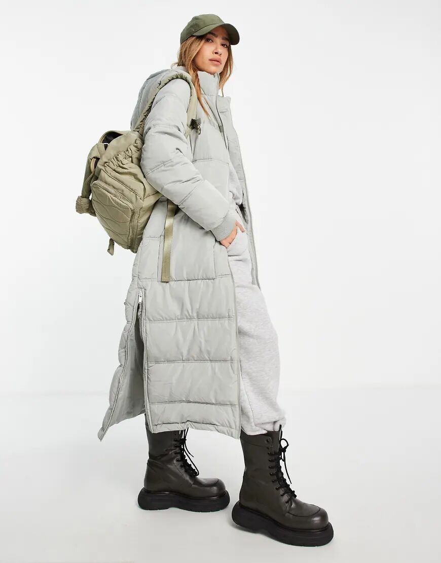 River Island longline padded coat with hood in grey  Grey