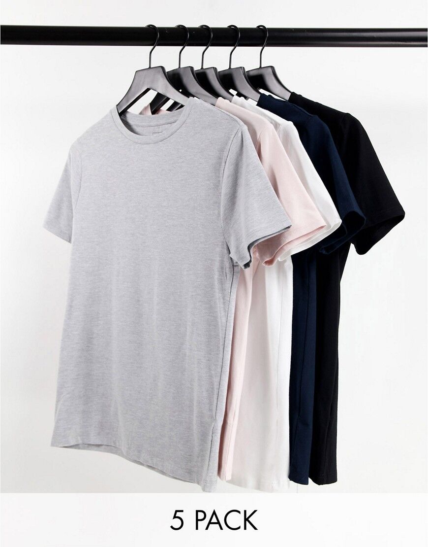 River Island muscle 5 pack t-shirt in multi-Pink  Pink