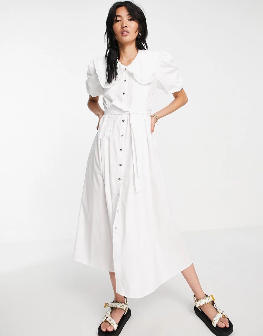 River Island oversized collar poplin maxi dress in white  White